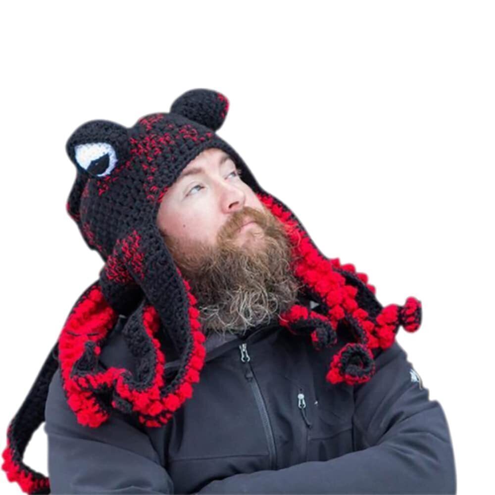 4049 Knitted Winter Hat - Soft & Warm Octopus Beanie & - Black